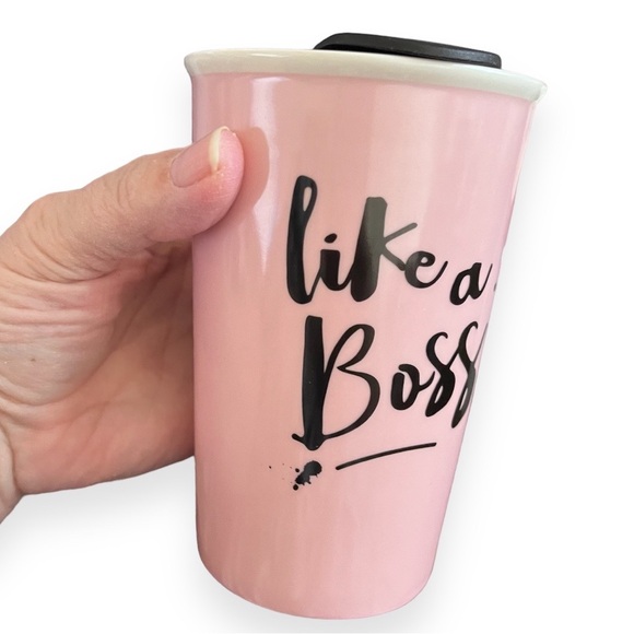 Clay Art Travel Tumbler Mug Like A Boss Pink White 9 Oz Latte Ceramic with Lid - Picture 6 of 13